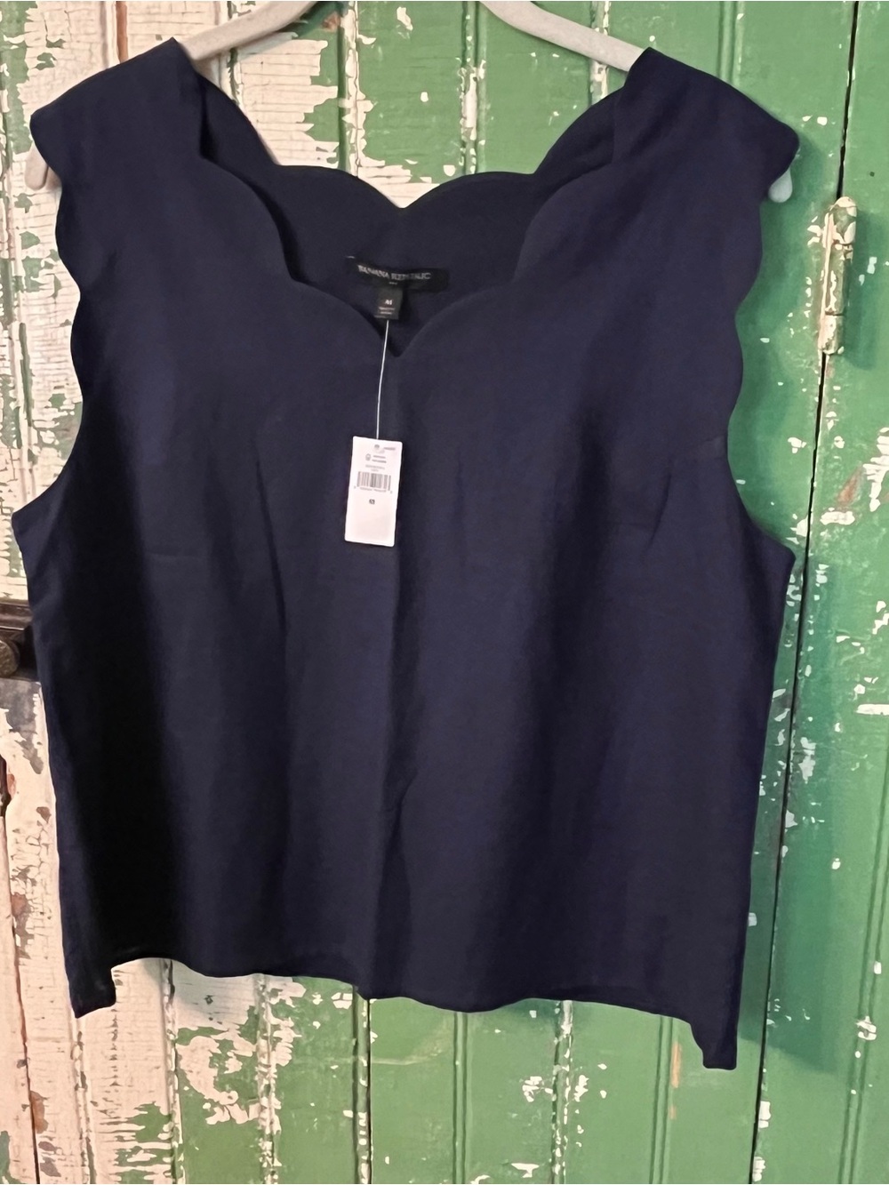Banana Republic Navy Scalloped Linen Sleeveless Top Size Medium